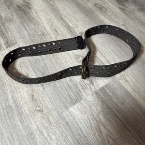 Gray Canvas Grommet Belt, Double Buckle, Women's Fashion Accessory,‎ Size 47